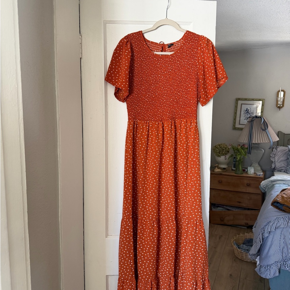 Rust Floral Smocked Maxi Dress
